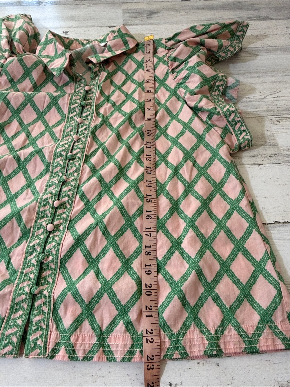 crown & ivy Pink Button-Front Top with Green Lattice - Picture 8 of 9